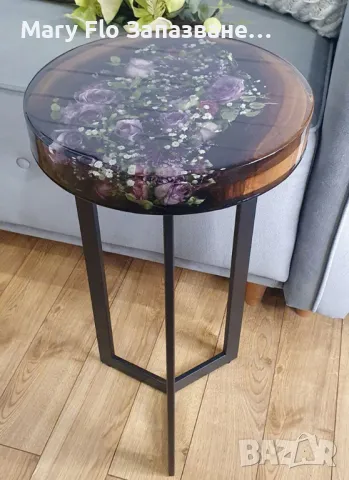 Луксозна помощна маса с цветя в епоксидна смола и метални кракана основа + Подарък, снимка 7 - Маси - 49150023