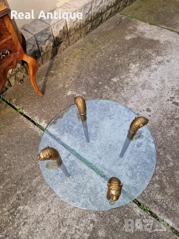 Уникална антикварна френска масичка стъкло с бронзови крака , снимка 8 - Антикварни и старинни предмети - 52648482