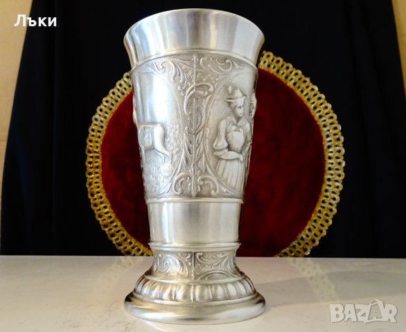 Ловен бокал,халба,чаша от калай с Елен,Сърна,Ловец. , снимка 3 - Антикварни и старинни предмети - 44110533