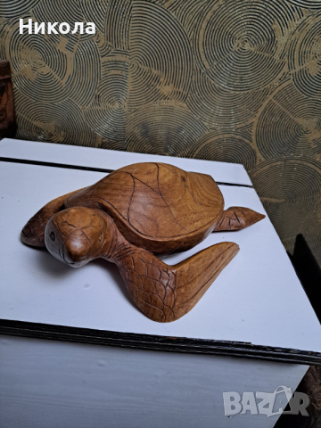 Голяма дървена морска костенурка-30см, снимка 3 - Декорация за дома - 44891174