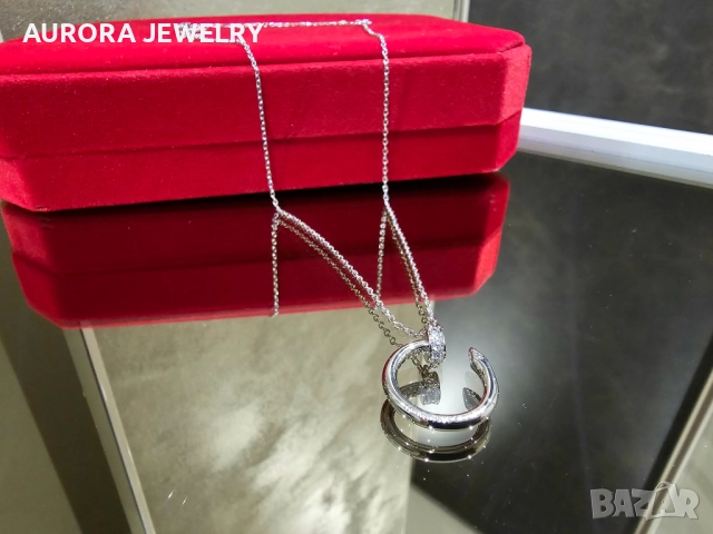 CARTIER Nail Juste un Clou Silver Diamonds Pendant Дамско Колие Пирон, снимка 8 - Колиета, медальони, синджири - 52818816