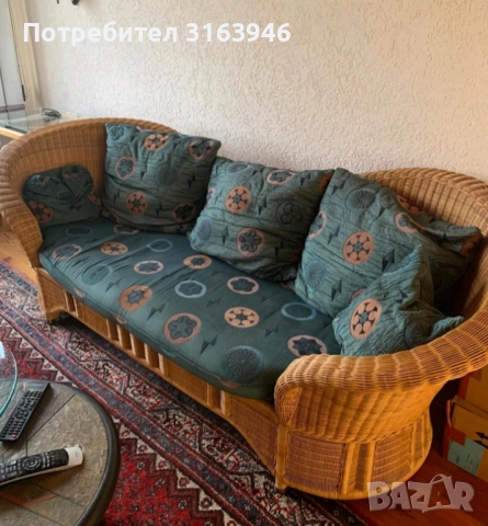 Комплект ратанови мебели с винтидж чар, снимка 2 - Дивани и мека мебел - 52235031