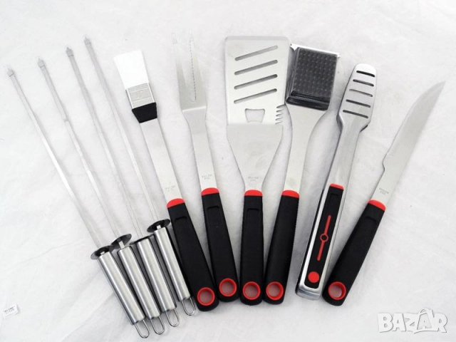 Комплект Луксозни Прибори за Барбекю от 10 части в метален куфар, снимка 9 - Барбекюта - 51775895