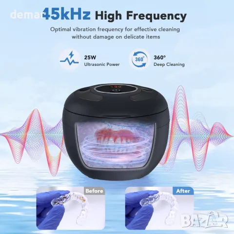 Accwork ултразвуков почистващ апарат за протези, 45kHz, 4 режима, цифров таймер, 200 мл, черен, снимка 2 - Други - 50190216