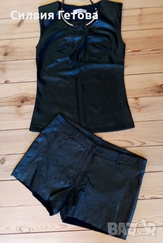 Кожен къс панталон OBJECT (естествена кожа) р-р S, снимка 1 - Къси панталони и бермуди - 36586519