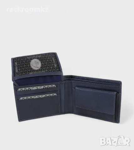 Оригинален мъжки портфейл от естествена кожа в син цвят FLACCO ROMA, снимка 5 - Портфейли, портмонета - 48418193