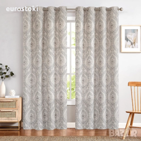 TOPICK Комплект от 2 непрозрачни завеси, 130 х 245 см, термоизолирана завеса с капси, флорален принт