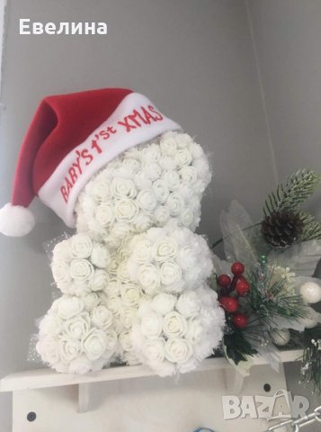 Мече от рози за Свети Валентин, кръщение, подарък, моминско парти - ръчно направено 23 см, снимка 3 - Други - 27169638