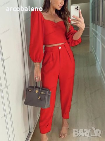 Дамски комплект от две части с висока талия и квадратно деколте, 4цвята, снимка 7 - Комплекти - 40703762