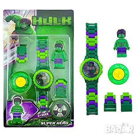 Детски часовник с играчка фигурка тип Лего Hulk Хълк Marvel , снимка 1 - Други - 33466856