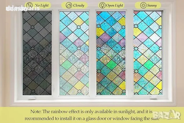 Zindoo Самозалепващо фолио за прозорци - Поверителност и декорация, UV Блокиране, 44.5x200см, снимка 4 - Други стоки за дома - 49810093