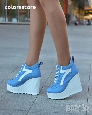 Кецове на платформа - син деним с бяла лента - NO4