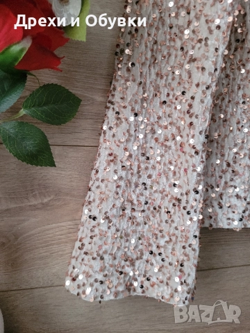 Блуза с пайети в бежово Vero Moda , снимка 2 - Блузи с дълъг ръкав и пуловери - 52467484