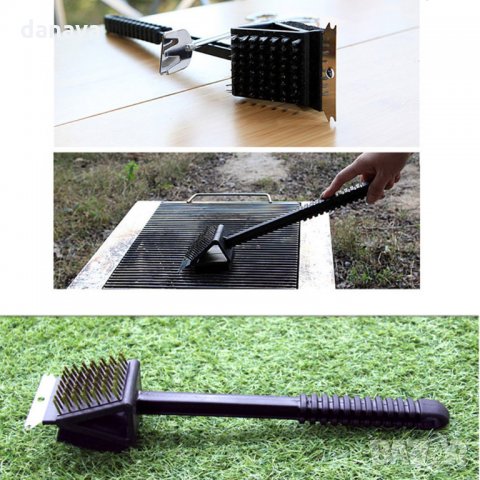 2080 Телена четка за скара с гъба и шпатула грил четка за почистване с дълга дръжка, снимка 4 - Мопове, кофи, четки и метли - 32503882