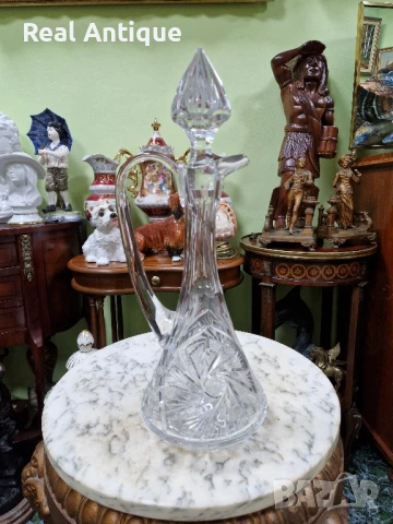 Уникална антикварна чешка кристална гарафа Бохемия Bochemia , снимка 6 - Антикварни и старинни предмети - 50687569