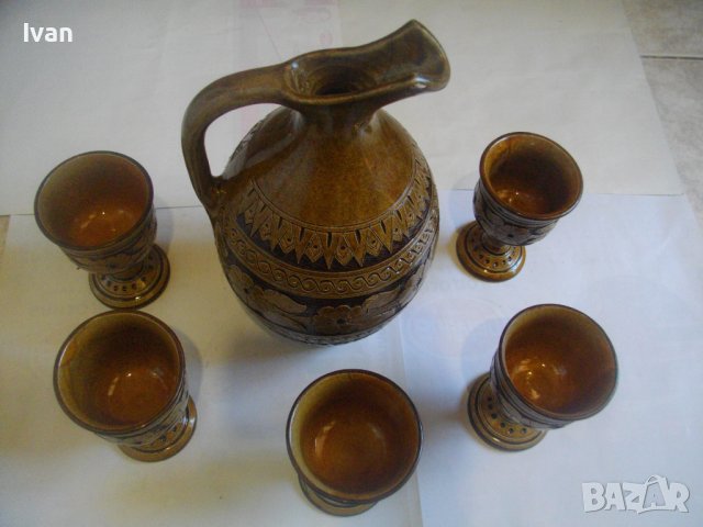 Нов Кипърски Глинен Сервиз За Вино-Ръчно Рисуван-Битов Интериор, снимка 13 - Сервизи - 39726655