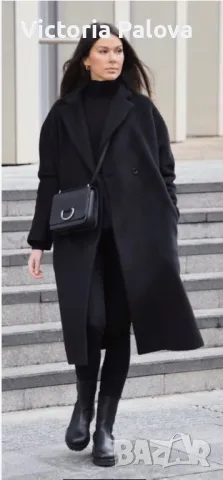 Дълго модерно черно палто-халат, снимка 2 - Палта, манта - 27163042