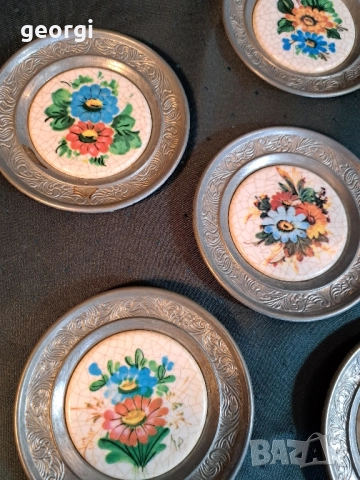 порцеланови чинийки с цветя и калаен обков 30/6, снимка 5 - Декорация за дома - 52797778