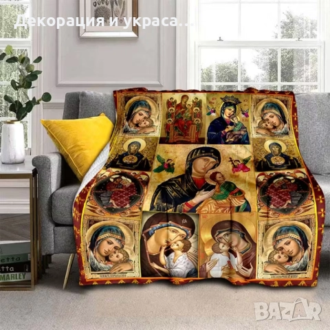 Коледно одеало с принт Богородица с младенеца, снимка 3 - Декорация - 52584261