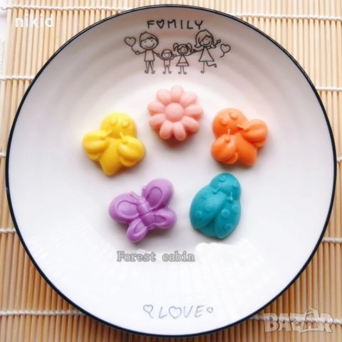 Калинка пчела пеперуда цвете маргаритка силиконов молд форма шоколад бонбони фондан гипс, снимка 3 - Форми - 32314092