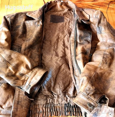 Винтидж марково оригинално cafe racer Моторджиско дебела кожа бомбър пилотско Camel Л/Хл , снимка 10 - Якета - 43352442