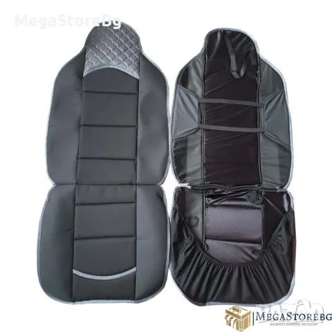 Комплект универсални калъфи за предни седалки - 2бр/к-т - черно със сиво, снимка 4 - Аксесоари и консумативи - 48685568