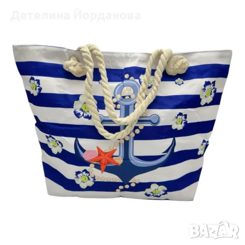 Просторна плажна чанта с дизайн на морска котва