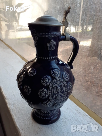 Стара немска колекционерска кана за вино с капак керамика