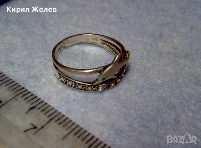 СТАР АЖУРЕН СРЕБЪРЕН ПРЪСТЕН с ДЕЛФИН СРЕБРО ВИСОКА ПРОБА с ЦИРКОНЧЕТА 50189, снимка 8 - Антикварни и старинни предмети - 50510672
