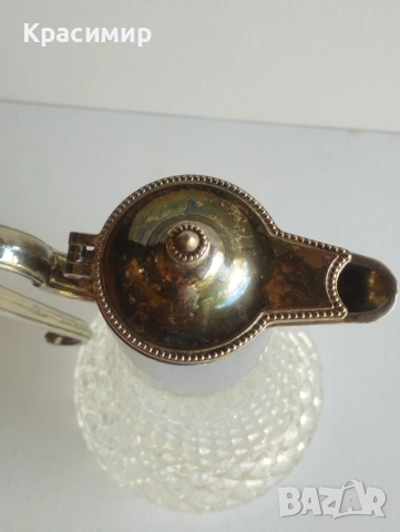Винтидж стъклена кана с метална посребрена горна част. , снимка 4 - Антикварни и старинни предмети - 51537893