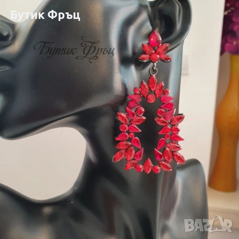 Обеци червени кристали Ая, снимка 2 - Обеци - 36967901