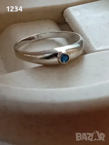 Златен пръстен със сапфир бяло злато 14 карата, снимка 2 - Пръстени - 50193343