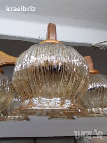 Абажур от дърво и стъкло внос от Германия, снимка 3 - Полилеи - 35178721