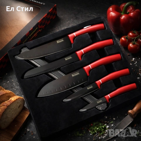 Комплект ножове Goldmann GM 5259, 5бр. с магнитна релса, Незалепващо покритие, Кутия, снимка 3 - Прибори за хранене, готвене и сервиране - 53563612