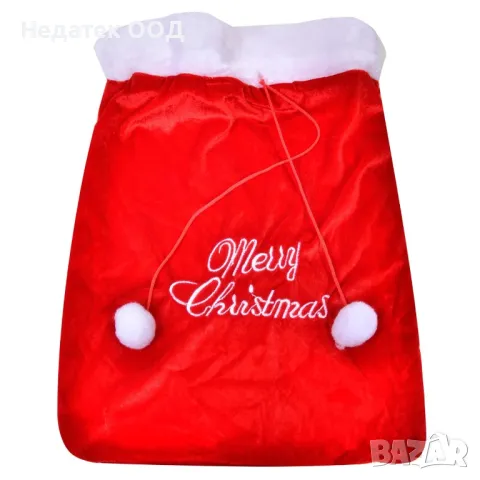 Коледен, кадифен, чувал,  "Весела Коледа", червен, 35x43см