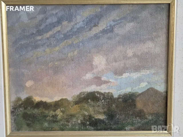 Георги Стефанов Митов 1875-1900 пейзаж край Казанлък маслени бои, снимка 5 - Картини - 47917567