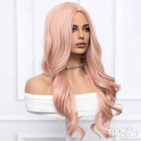 Розова вълнообразна перука с път, снимка 2 - Аксесоари за коса - 52896438