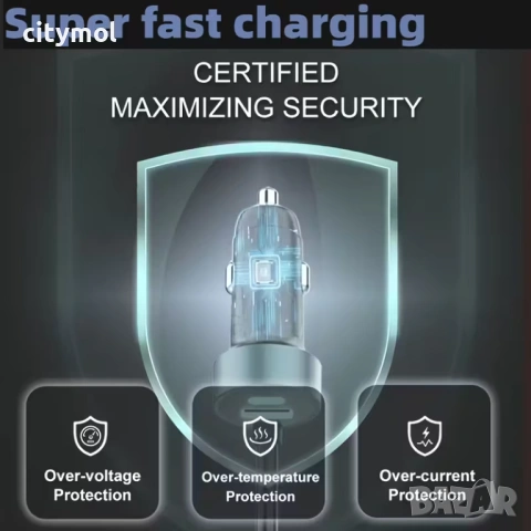 Бързо зарядно за кола, 1 x USB QC 3.0, 1 x USB C, 1 x кабел Type-C, QC 3.0, снимка 4 - Зарядни за кола - 53177824