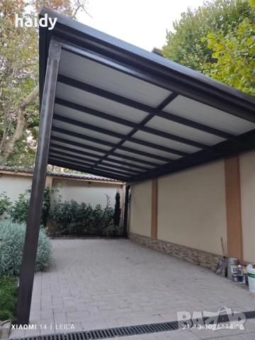 Навеси от метални конструкции с поликарбонат и сандвич панел , снимка 14 - Ремонти на покриви - 52533702