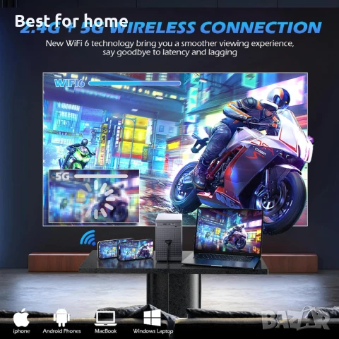  4k Wifi и Bluetooth, мини проектор съвместими с iOS/Android/TV Stick/HDMI/PS5, снимка 5 - Плейъри, домашно кино, прожектори - 51308372
