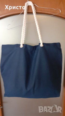 чанта за плаж плътна и качествена, 100% тъмно син супер плътен памук, снимка 2 - Чанти - 33111574
