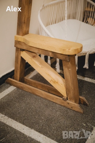 Дизайнерска дървена люлка с макраме., снимка 4 - Градински мебели, декорация  - 53262553