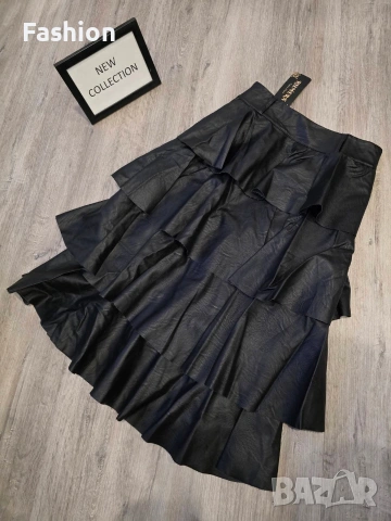 Нова черна кожена пола на намаление., снимка 3 - Поли - 53379281