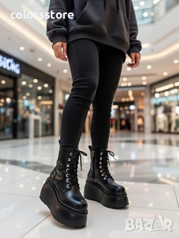 Боти на платформа - черна кожа - 56WL16

, снимка 1 - Дамски боти - 36681408