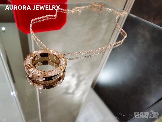 CARTIER Love Rose Gold Large Paved Diamonds Pendant Дамскo Колие, снимка 5 - Колиета, медальони, синджири - 52888468