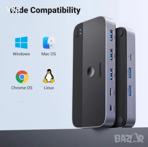 Суич Ugreen CM662 USB 3.0 Switch 2-in-4 Switch + 2x USB-A кабел - черен, снимка 6 - Други - 48648138