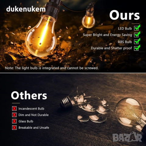 Външни LED лампички 20.5 м, 20 крушки, 8 режима, топла светлина, снимка 6 - Лед осветление - 52811586