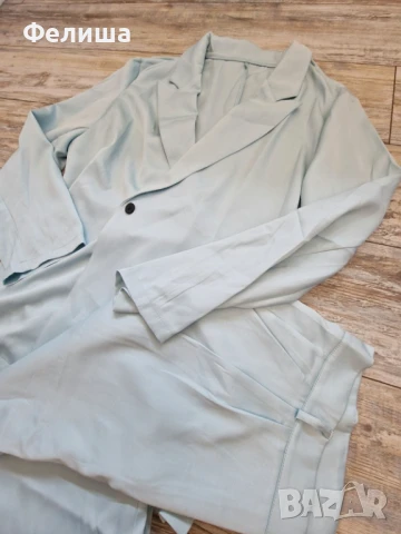 Мъжки Спортно Елегантен Небрежно Модерен Костюм Сияйно Бледо Синьо Сако+Панталон, снимка 7 - Спортни дрехи, екипи - 51007769