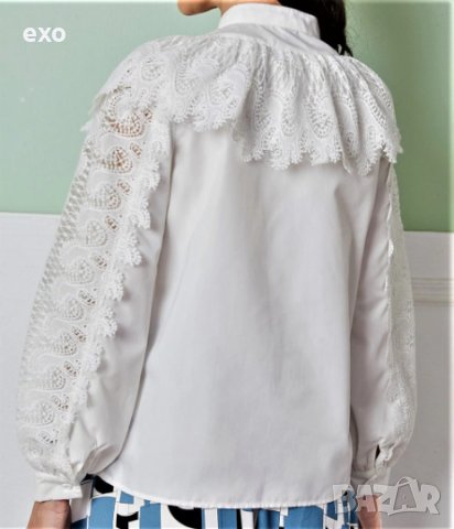 Бяла блуза дантела, Голям размер бяла блуза, Бяла риза, снимка 2 - Блузи с дълъг ръкав и пуловери - 43252011