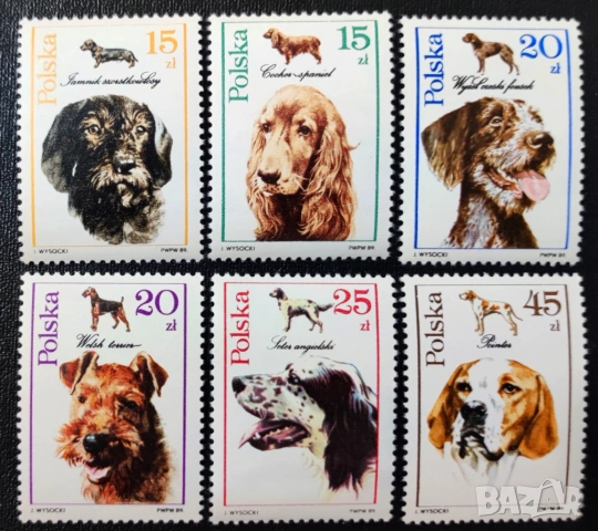 Полша, 1989 г. - лот марки на теми коне, кучета, икони, религия, изкуство, снимка 2 - Филателия - 53419453